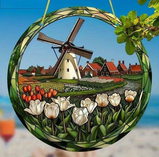 Raamhanger molen met tulp ( extra doorschijnend ), Verzenden, Nieuw