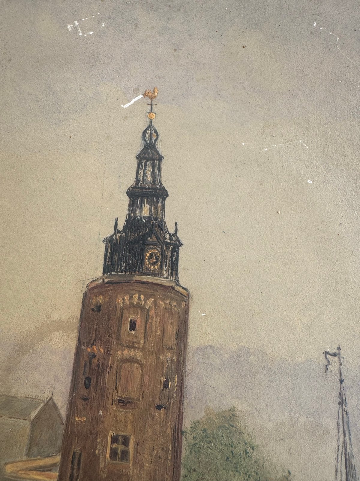 Antiek schilderij Montelbaanstoren Amsterdam, Antiek en Kunst, Kunst | Schilderijen | Klassiek, Ophalen, Paneel, Impressionistisch
