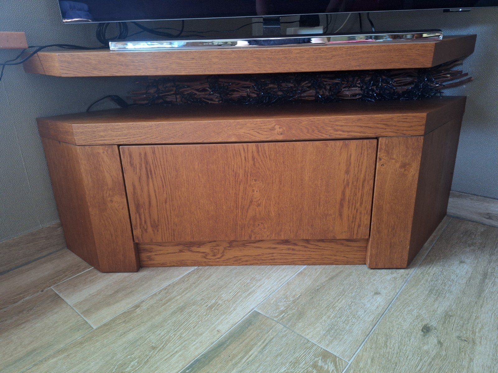 Houten TV meubel met plank en kast, Ophalen, Gebruikt, Overige houtsoorten