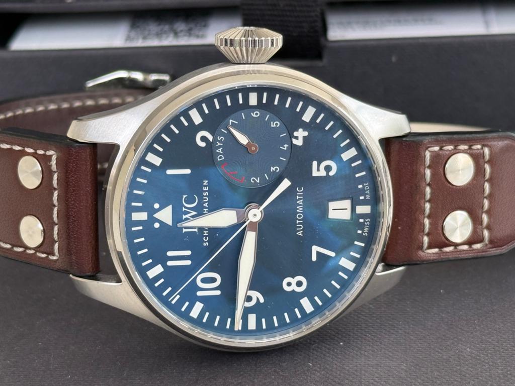 IWC Big Pilot's Watch Le Petit Prince IW501002 Full Set 2022, Leer, Staal, Polshorloge, Zo goed als nieuw