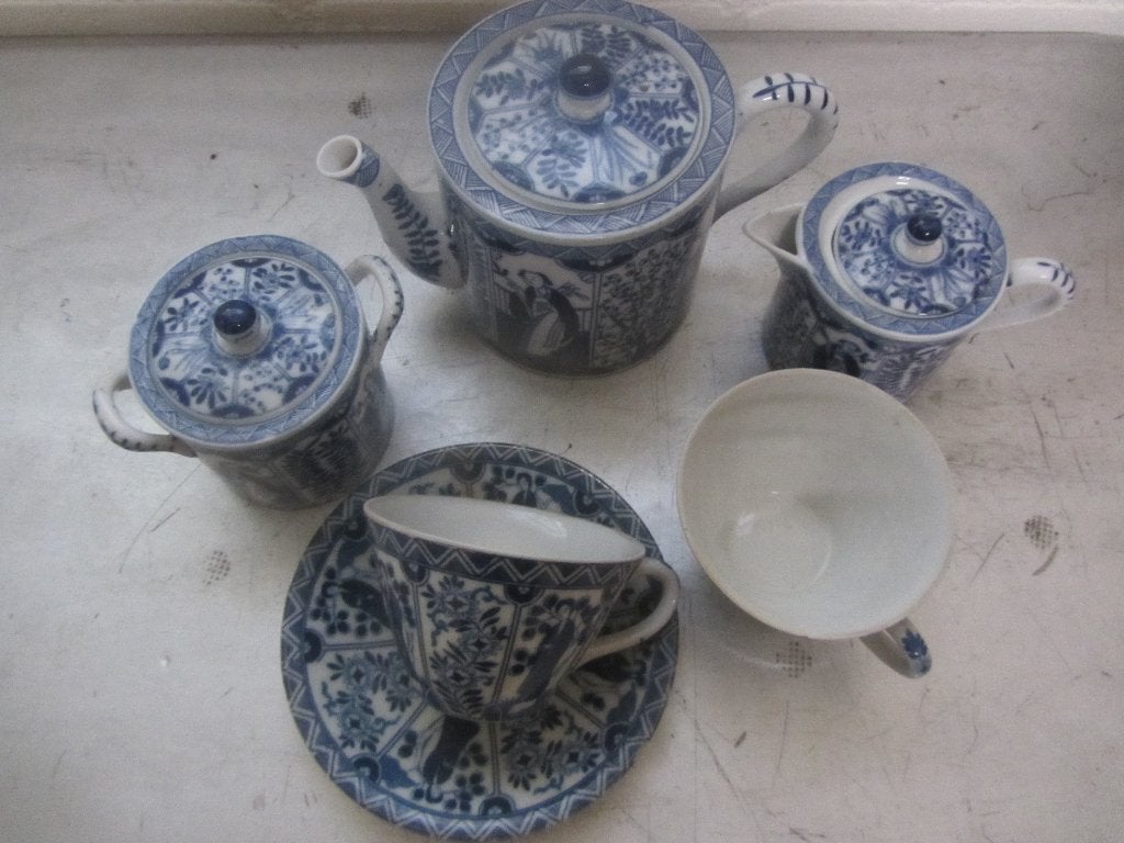 Chinees blauw thee setje, theepot, met 1 kop en schotel, Ophalen of Verzenden