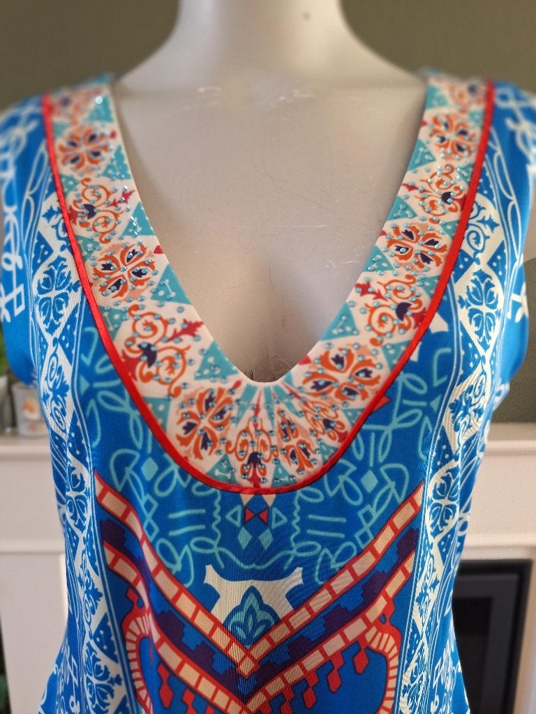 K-Design K Design zomers diamantjes hals jurk L, K-design, Maat 42/44 (L), Zo goed als nieuw, Knielengte