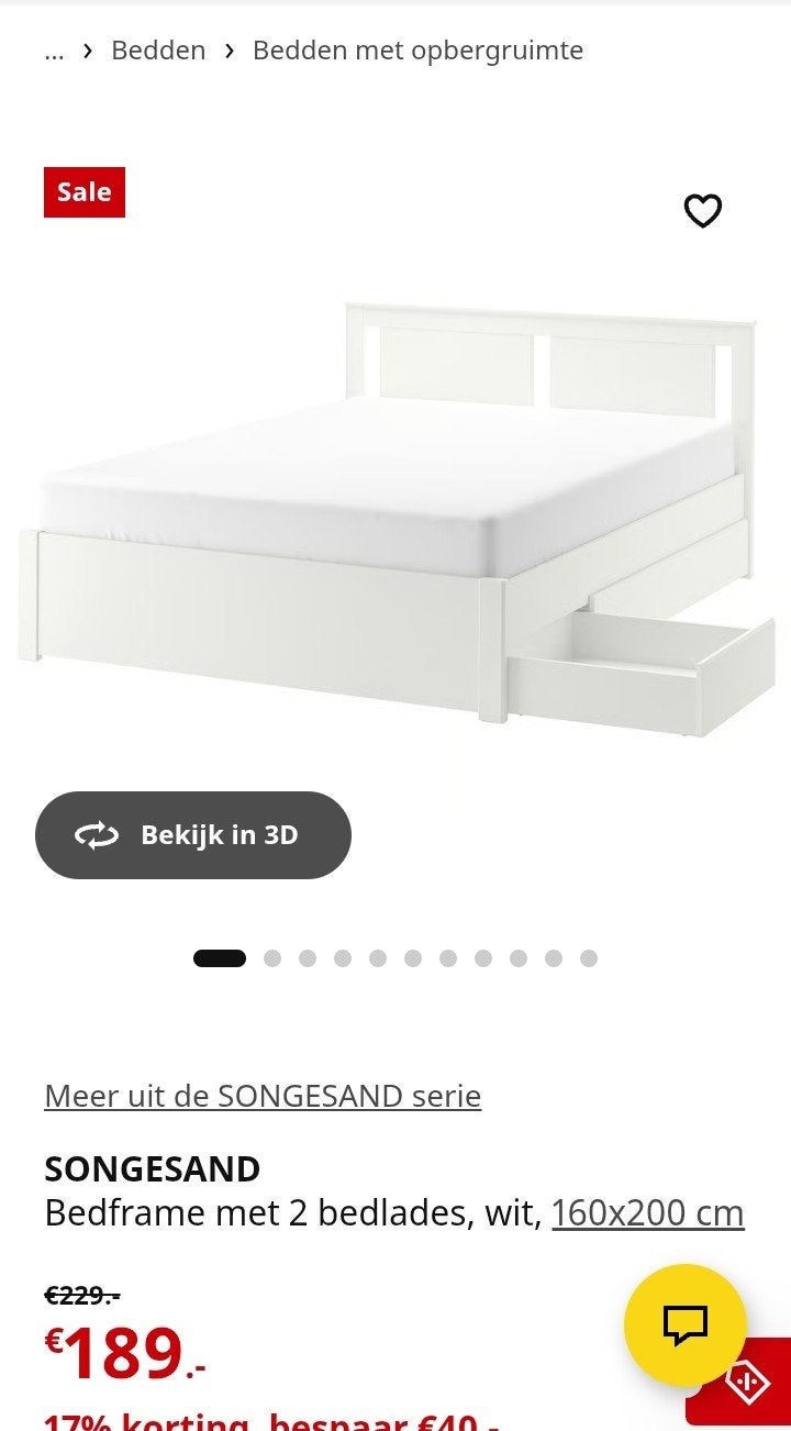 SONGESAND Bedframe met 1 bedlade wit, 160x200 cm, Ophalen, Wit, Tweepersoons, Zo goed als nieuw
