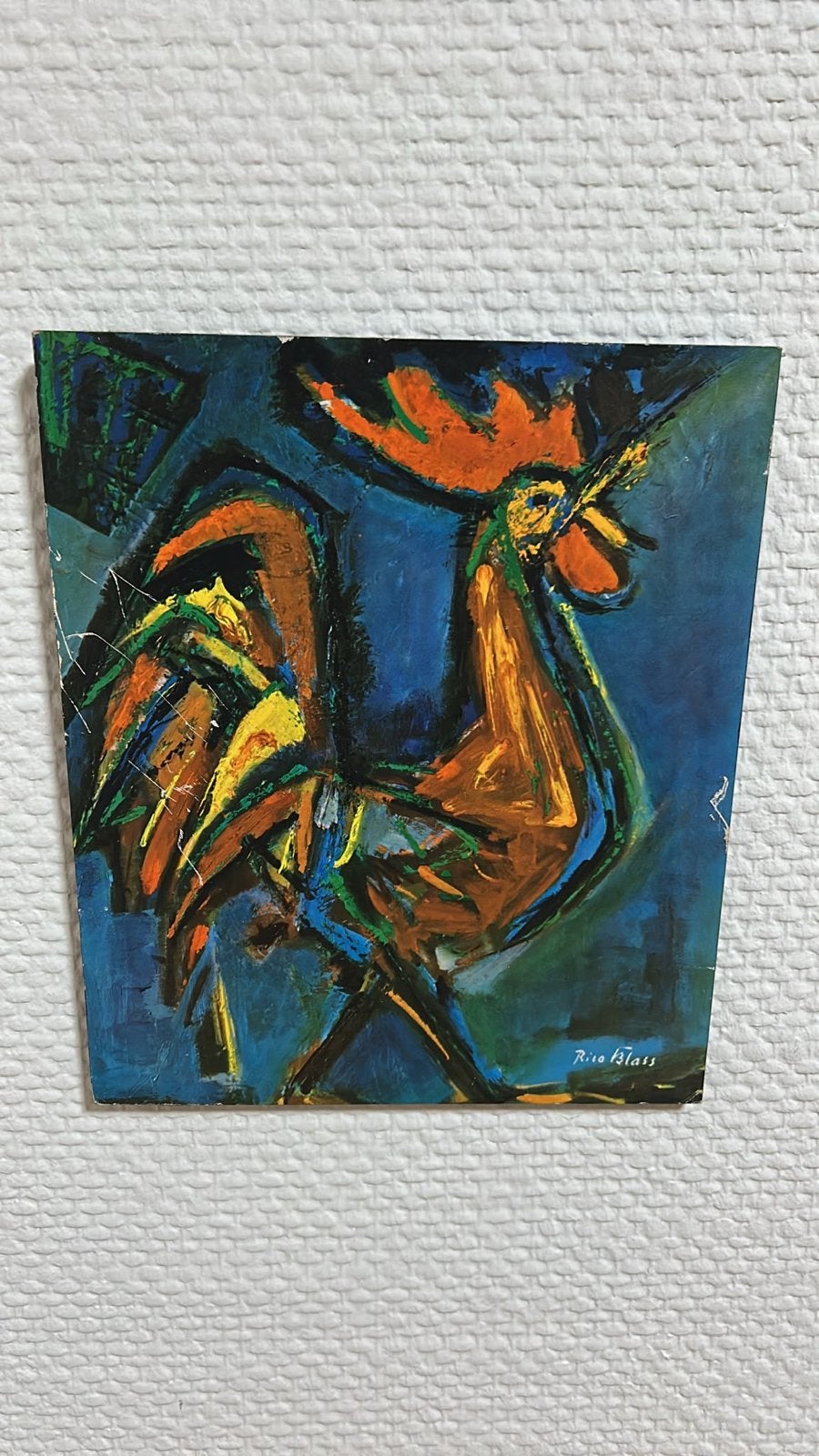 Rico Blass Schilderij "De Haan" - 25x21cm, Antiek en Kunst, Hout, Ophalen of Verzenden, Dieren, Gesigneerd