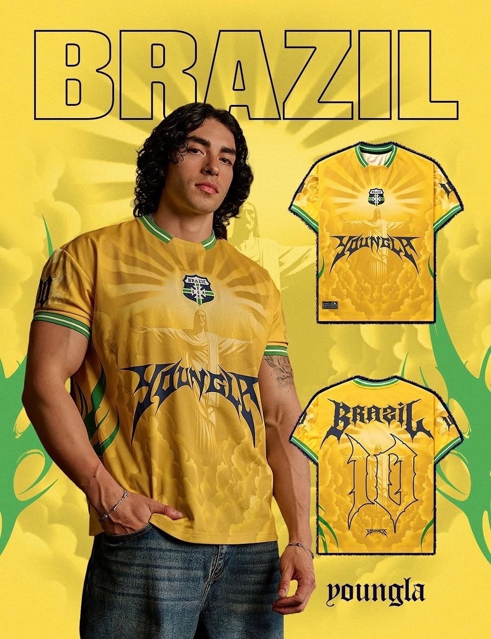 Youngla Brazilië Voetbalshirt XL - Geel/Groen, Geel, Maat 56/58 (XL), Ophalen of Verzenden, Zo goed als nieuw
