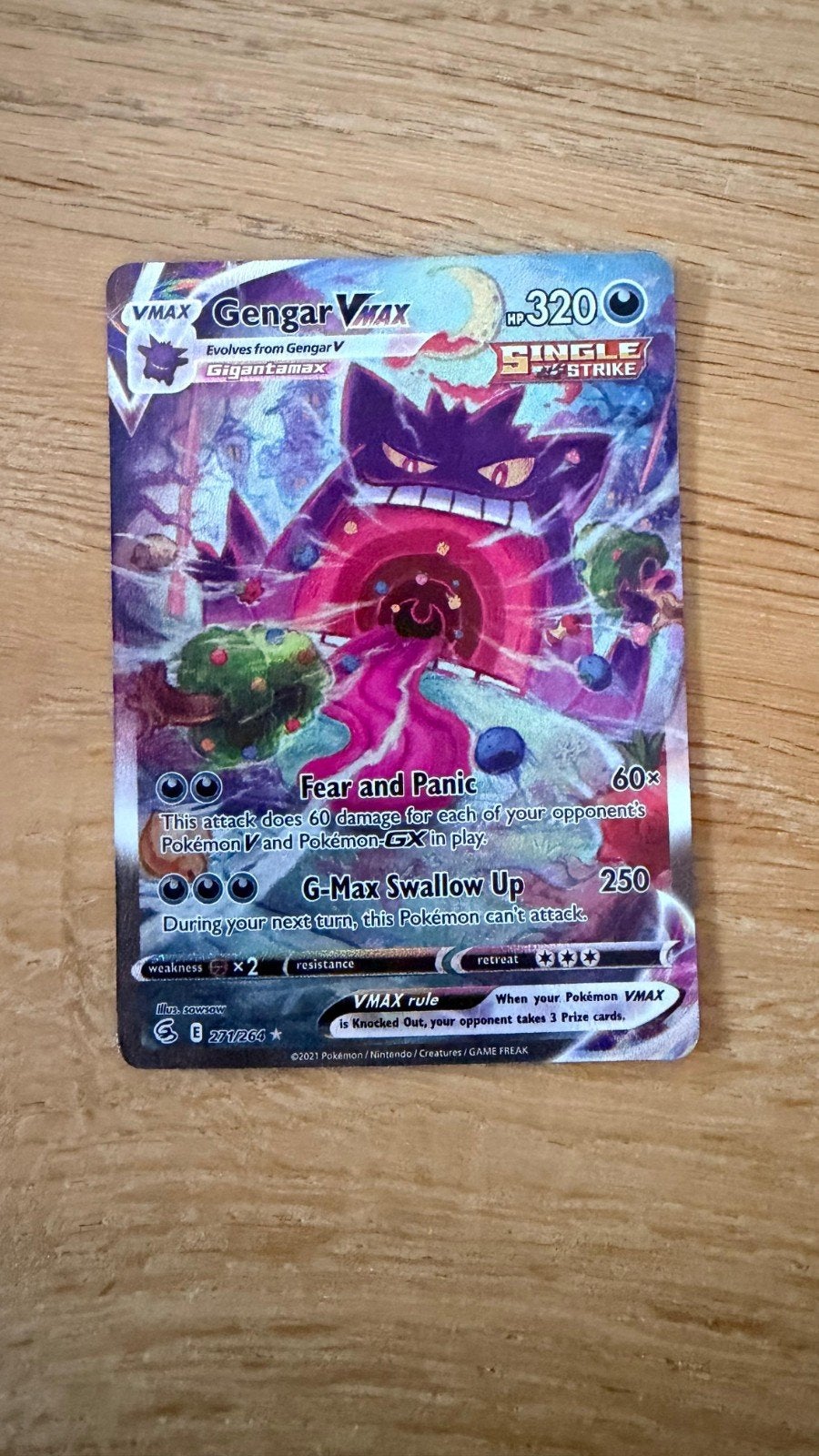 Pokémon Gengar VMAX 271/264 Fusion Strike Kaart, Ophalen, Zo goed als nieuw, Losse kaart, Foil