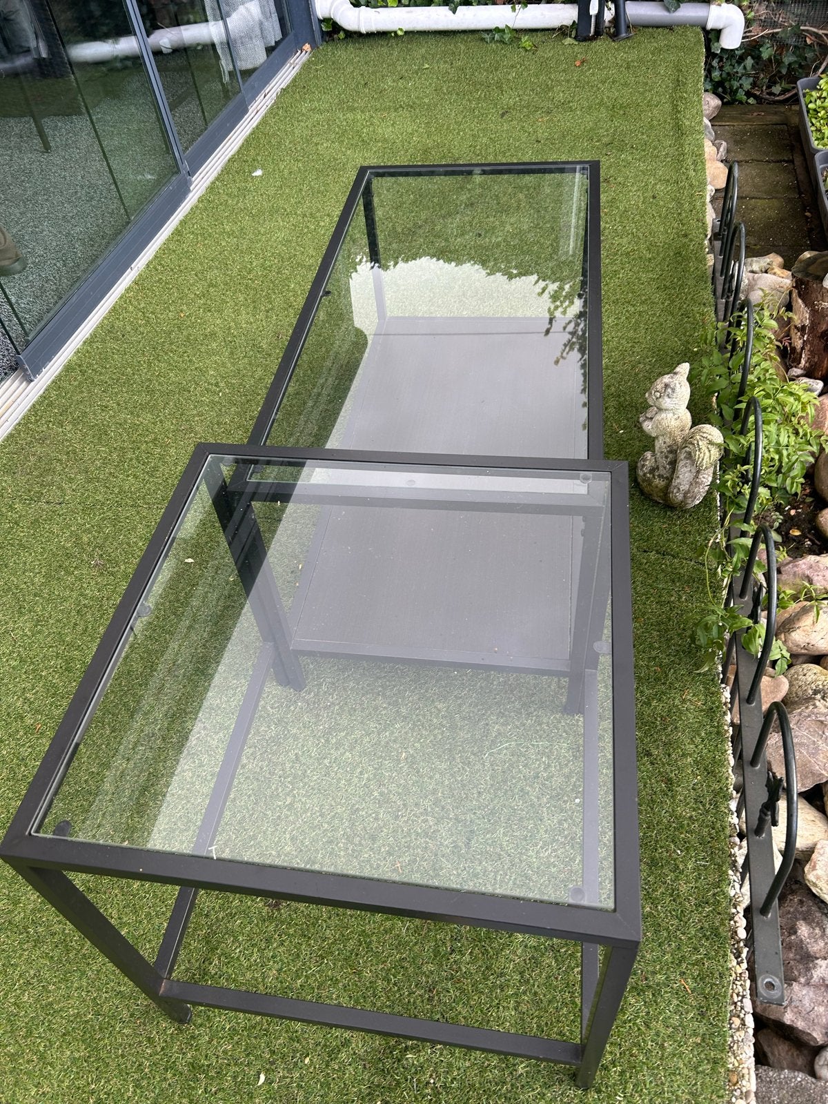 Mooie salontafel set - Glas en Metaal, Ophalen, 50 tot 100 cm, Glas, Zo goed als nieuw