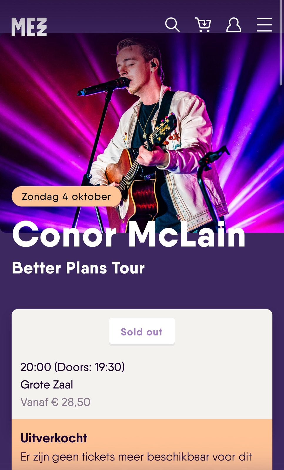 Tickets Conor mcLain 4 oktober Mezz, Twee personen, Oktober
