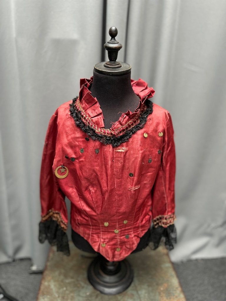 Hele oude antieke Bodice rood zwart met veter sleets, Ophalen of Verzenden, Dames