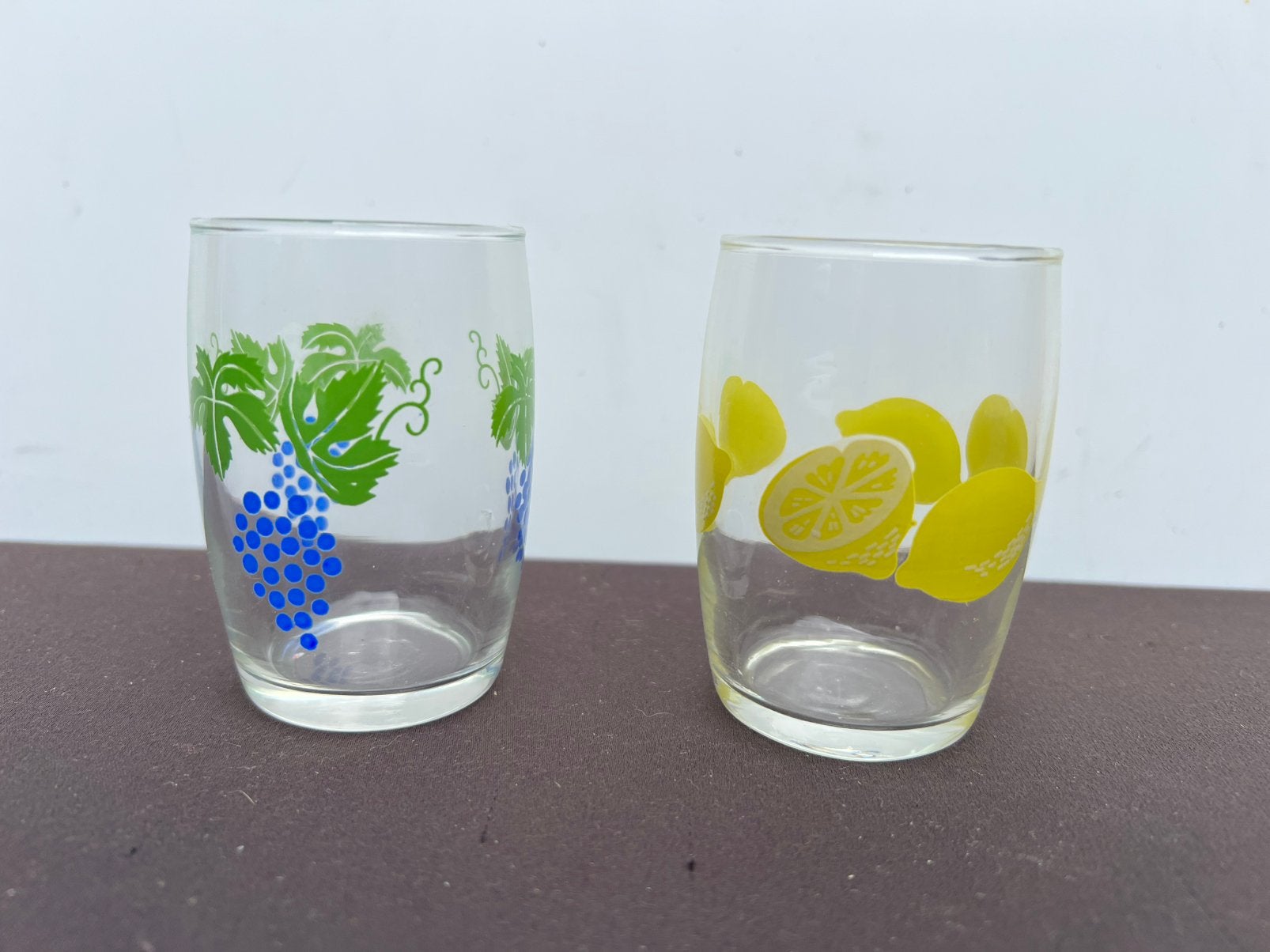 Te Koop Vintage Water Glazen Fruit Citroen Druif, Ophalen of Verzenden, Zo goed als nieuw, Frisdrankglas
