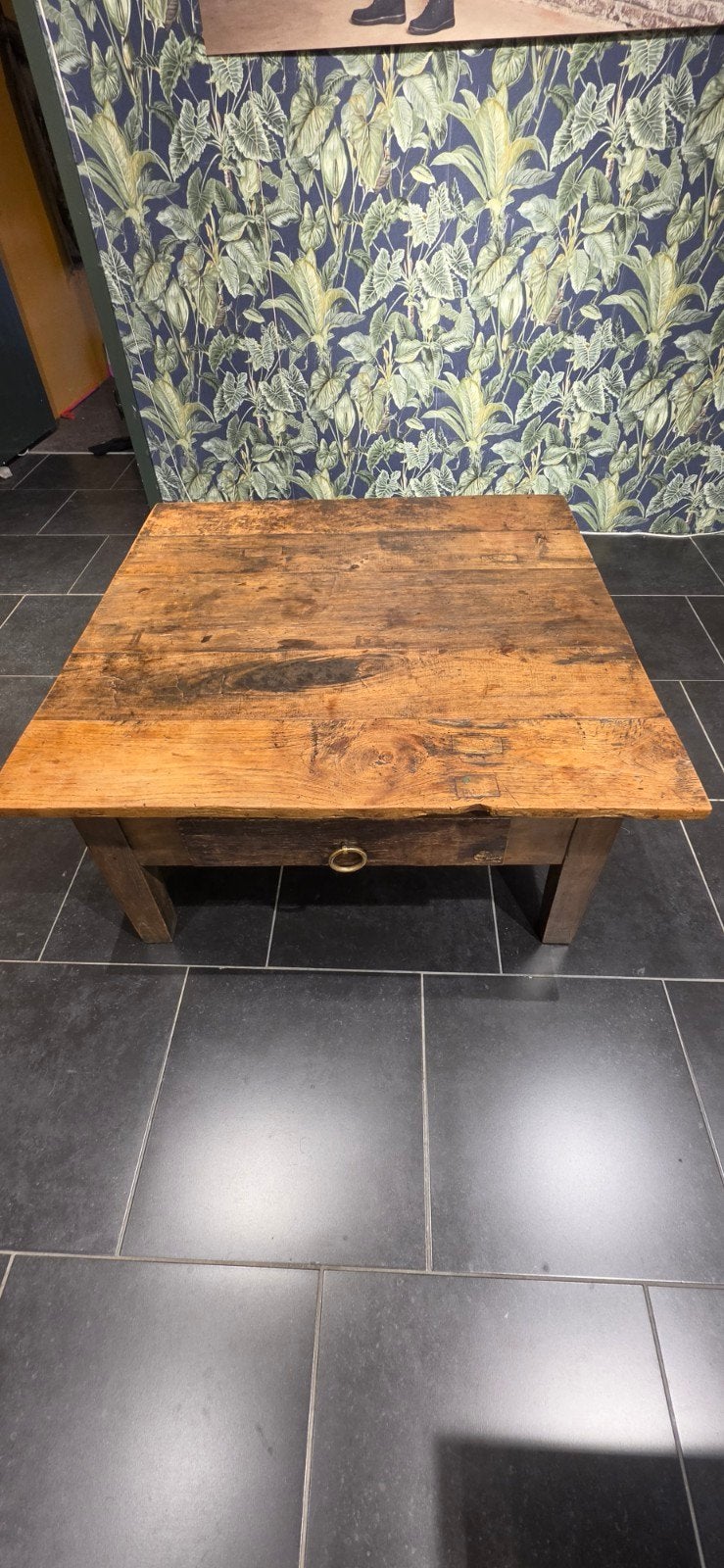 Hoffz Salontafel 100x100 cm - Robuust Houten Design, Ophalen, Gebruikt, Landelijke, robuuste stijl, Vierkant
