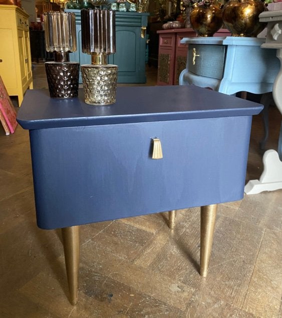 Klein vintage kastje, Hollywood Regency nachtkastje VdlM, Ophalen, Zo goed als nieuw, 45 tot 65 cm, Minder dan 55 cm