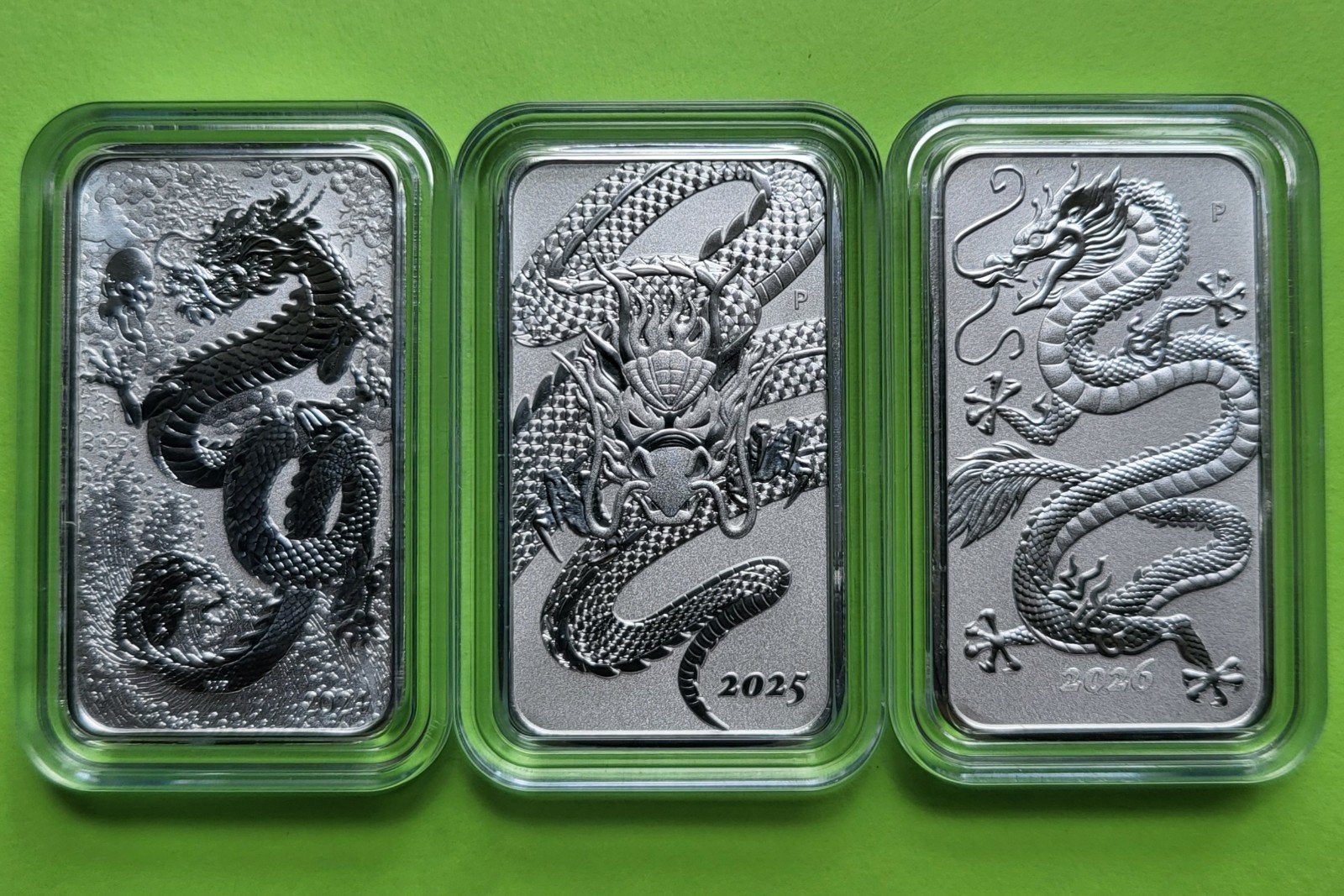 Dragon rectangle 2024, 2025 en 2026 - 3 oz zilver, Verzenden, Zilver