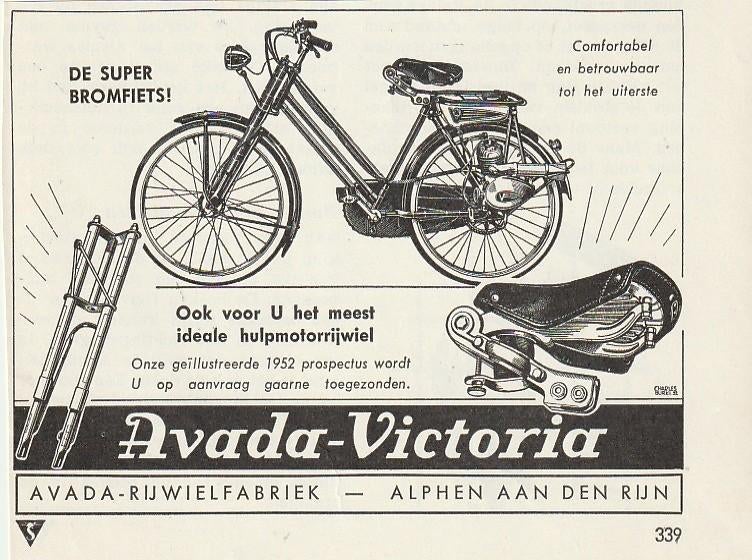 Retro reclame 1952 Avada Victoria Alphen aan de Rijn brommer, Verzenden, Overige typen