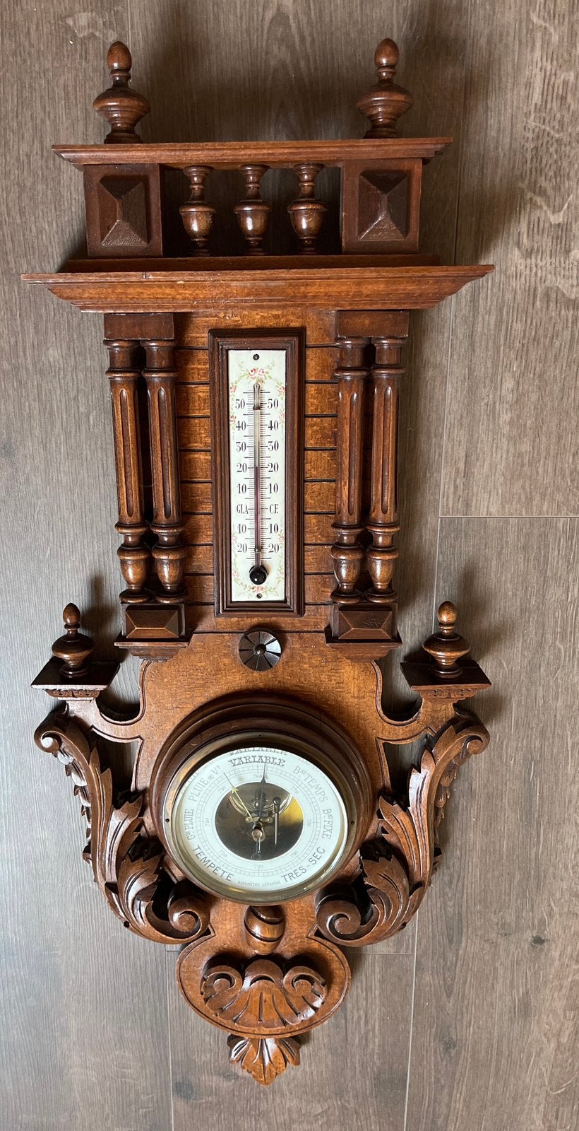 Antieke Barometer en Thermometer in Houten Frame, Antiek en Kunst, Ophalen