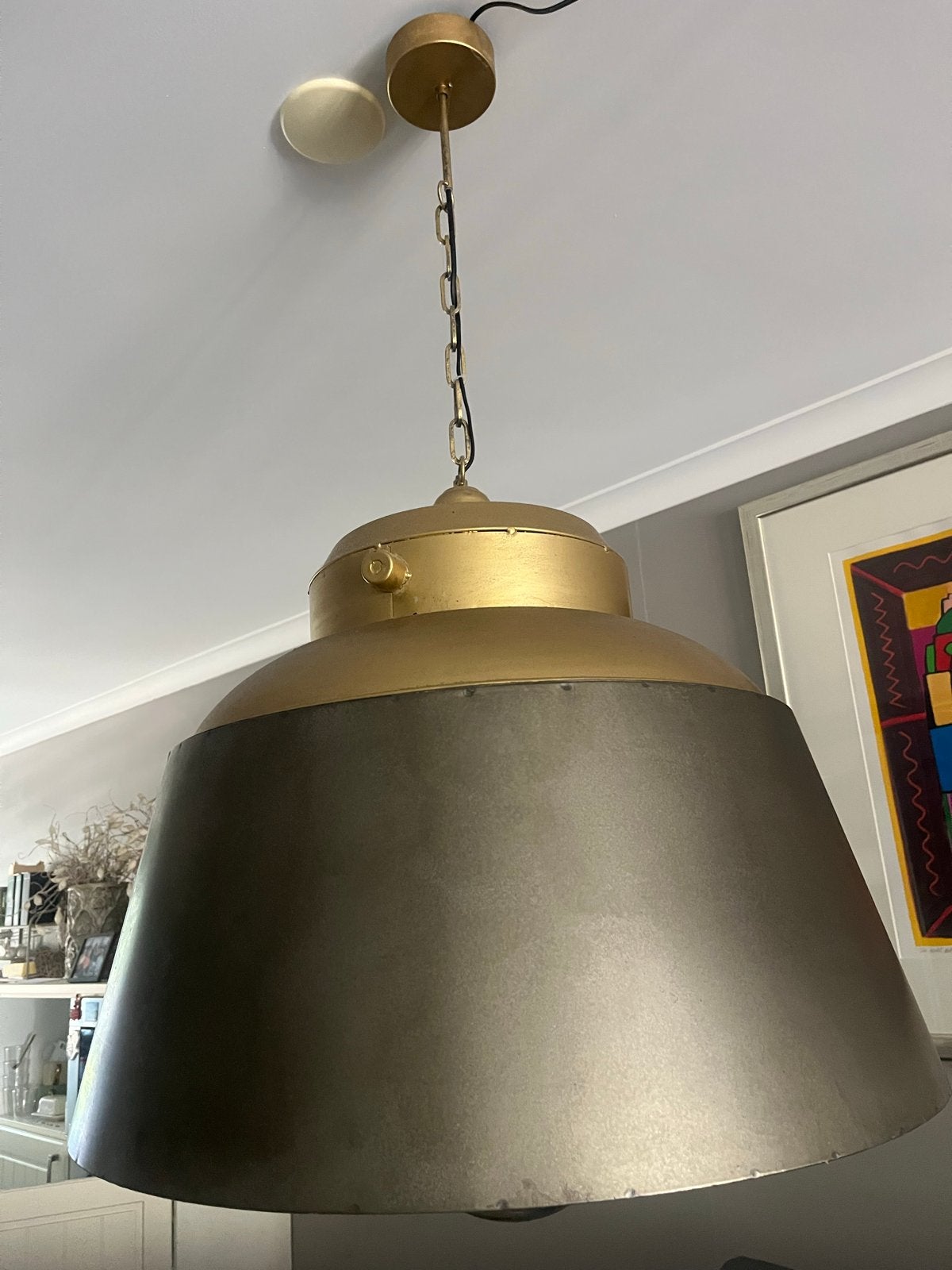 2 Grote bronzen/gouden lampen - 60 cm doorsnede, Ophalen of Verzenden, Gebruikt, Metaal