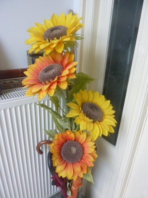 grote zonnebloemen kunst, Huis en Inrichting, Ophalen, Binnen, Kunstbloem, Zo goed als nieuw