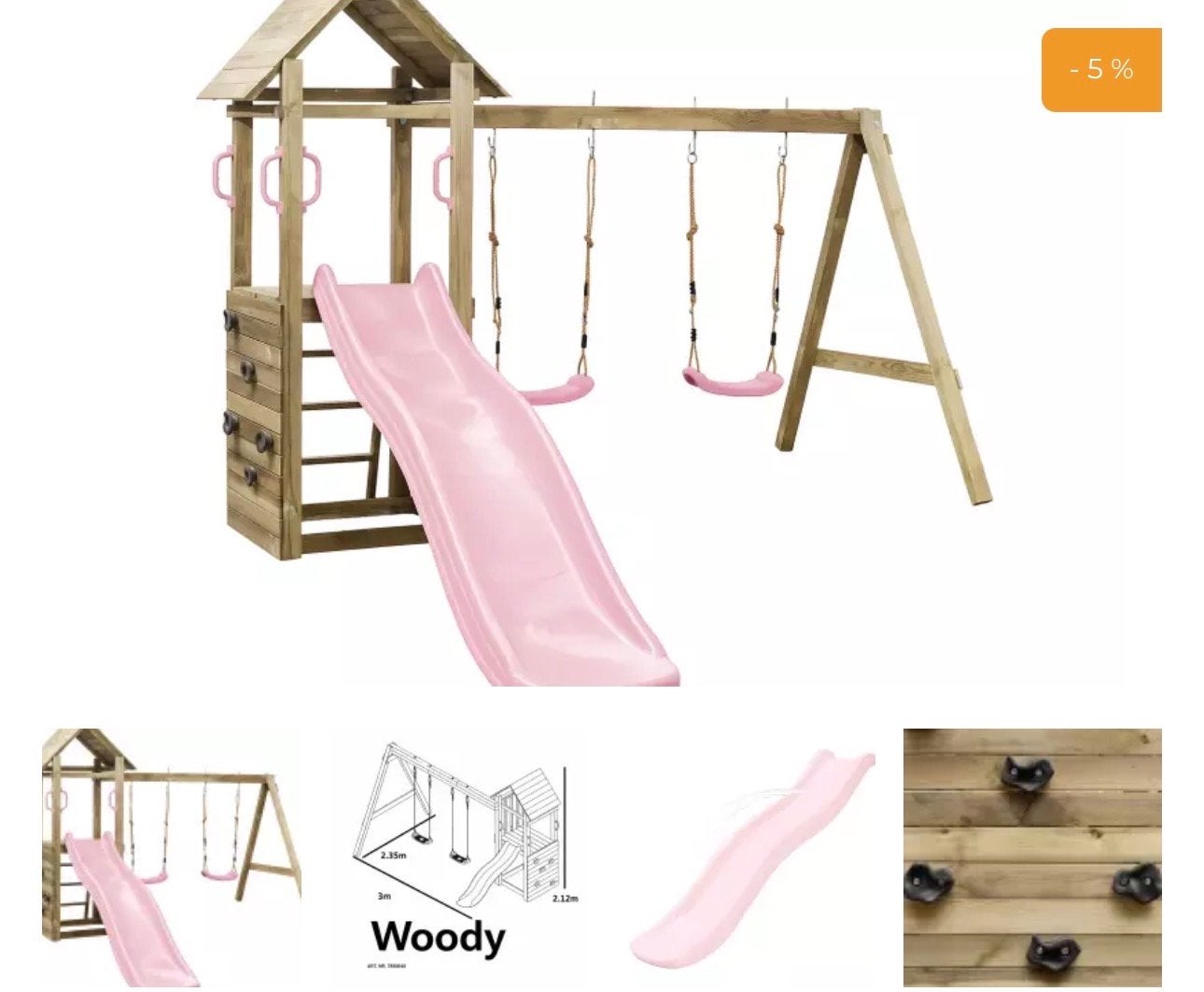 Houten Speeltoestel Woody met Roze Glijbaan, Ophalen of Verzenden, Nieuw, Glijbaan