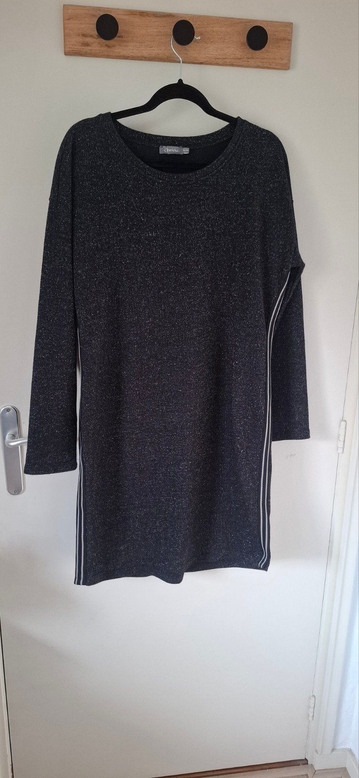 Geisha jurk/tuniek zwart met glitter en streep, Geisha, Zwart, Maat 42/44 (L), Ophalen of Verzenden