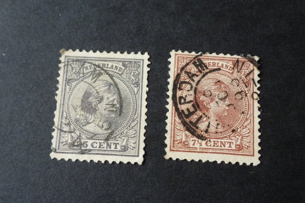 Postzegels - Wilhelmina schaarse 7,5 en 25 cent 1891 gestem, Postzegels en Munten, Postzegels | Nederland, Ophalen of Verzenden