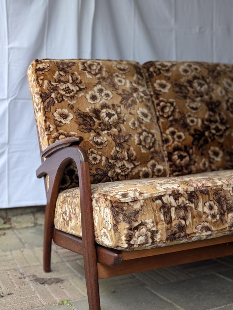 Prachtige Vintage Jaren 50 Mid Century Bank (3-zit), Huis en Inrichting, Ophalen, Gebruikt, 75 tot 100 cm, Stof