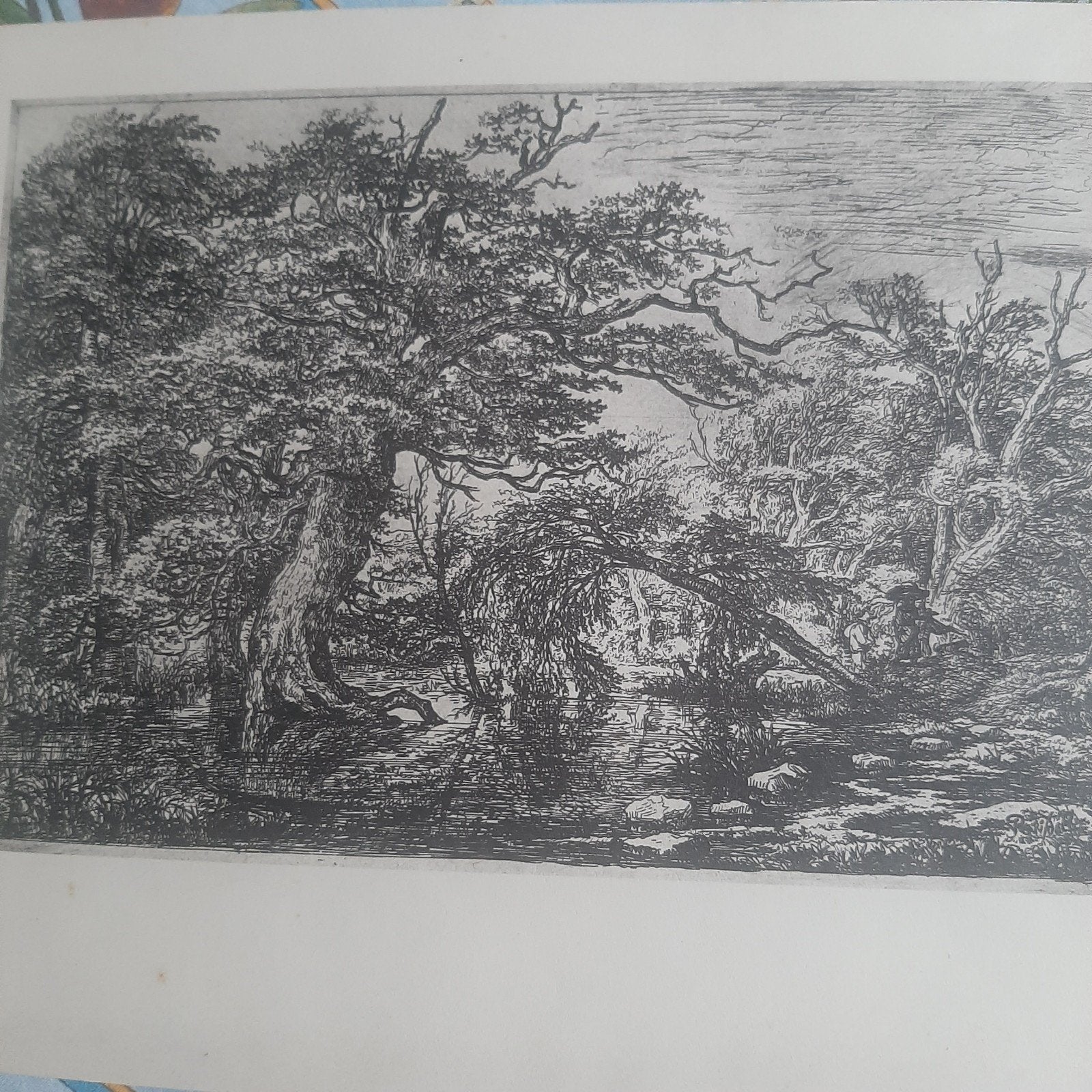 Antieke reproductie prent "de reizigers"  J vRuisdaal, Ophalen of Verzenden, Print, Fotografie, Genummerd