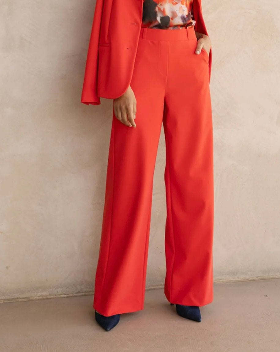 Studio Anneloes Lexie broek coral red bonded travelstof XL, Kleding | Dames, Broeken en Pantalons, Maat 46/48 (XL) of groter, Ophalen of Verzenden