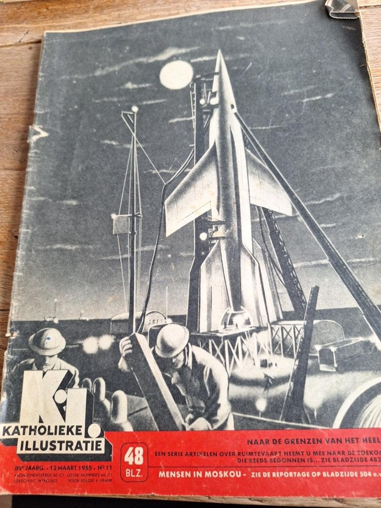 4x Katholieke Illustratie 1955 – ruimtevaart - Rusland, Verzamelen, Tijdschriften, Kranten en Knipsels, Ophalen of Verzenden, 1940 tot 1960