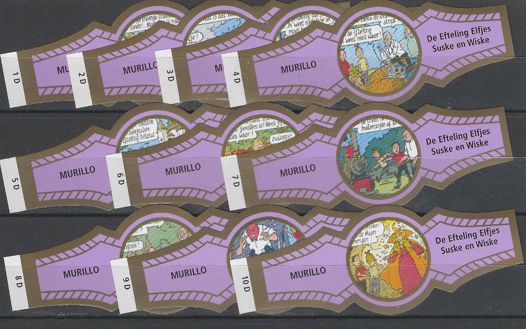 reeks  2654  suske en wiske   1-10  sigarenbanden, Ophalen of Verzenden, Zo goed als nieuw, Sigarenbandjes