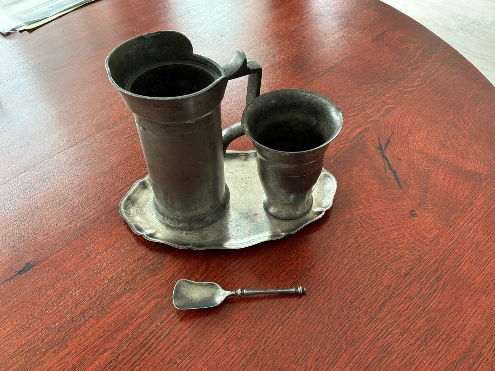 4 authentieke tinnen objecten met karakteristiek patina, Antiek en Kunst, Ophalen