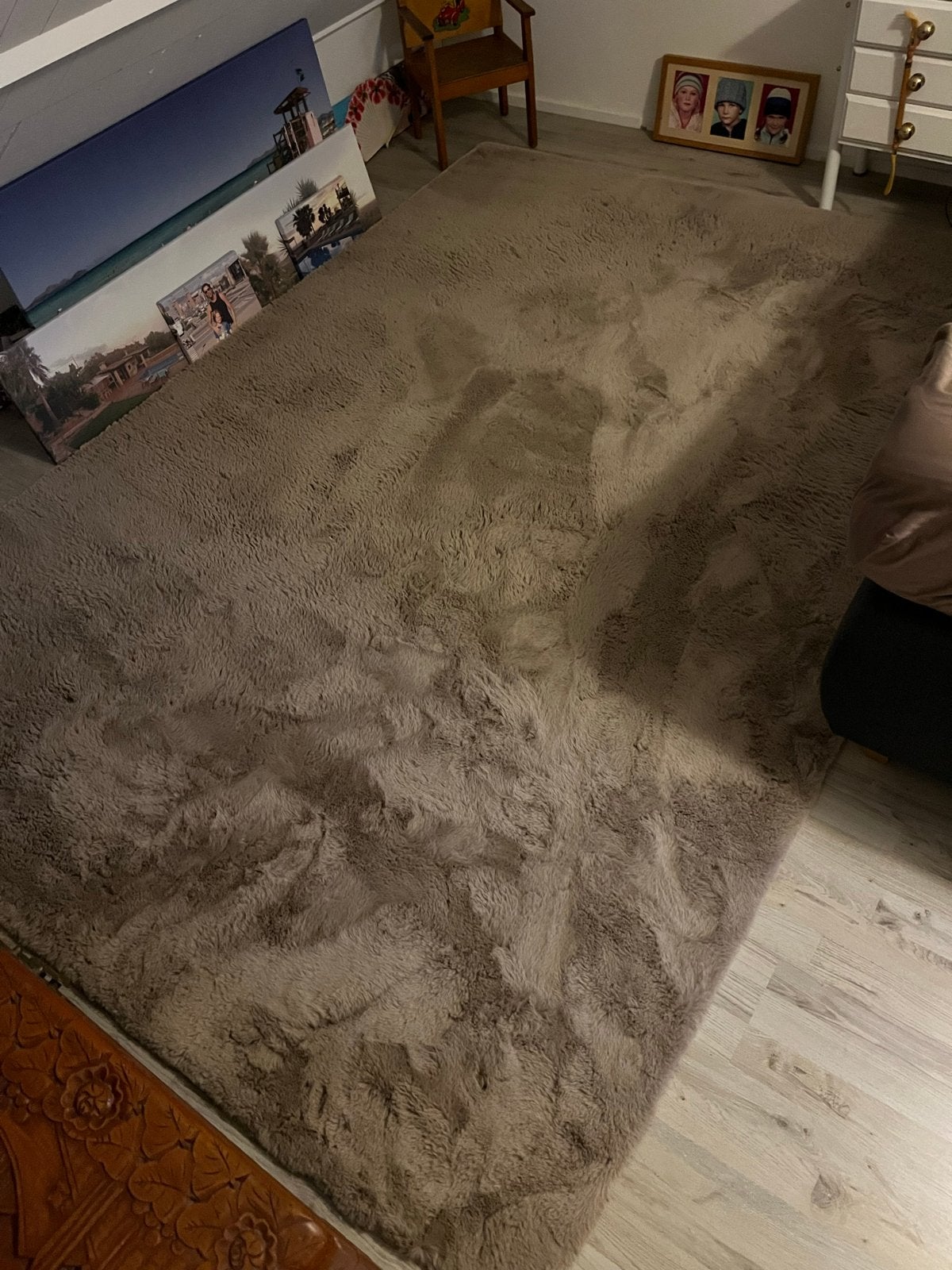 Groot Fluffy Taupe Vloerkleed 200x300cm - Zeer Goede Staat, Huis en Inrichting, Ophalen, Bruin, Zo goed als nieuw, 200 cm of meer