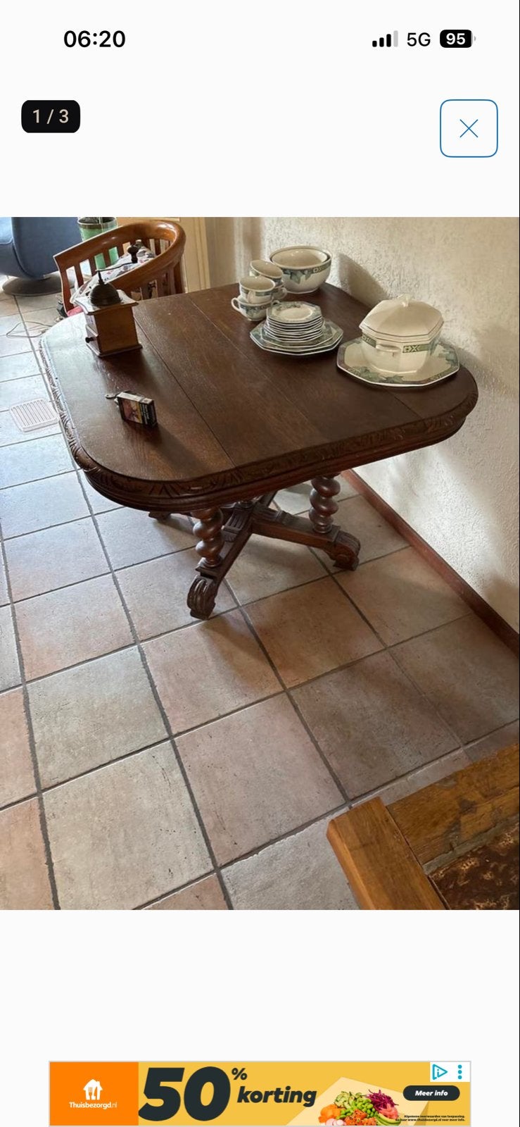 Antieke houten tafel met gedraaide poten, Antiek en Kunst, Ophalen of Verzenden