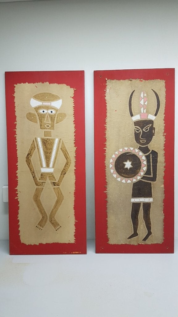 Afrikaanse kunstpanelen – Tribale kunst – Jaren 60 – Vintage, Wanddecoratie, Natuurlijk materiaal, Afrika, Handgemaakt