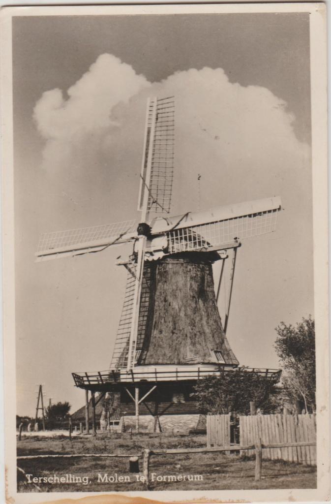 1951 molen formerum terschelling windmolen molens ansicht, Ophalen of Verzenden, 1940 tot 1960, Gelopen, Gebouw