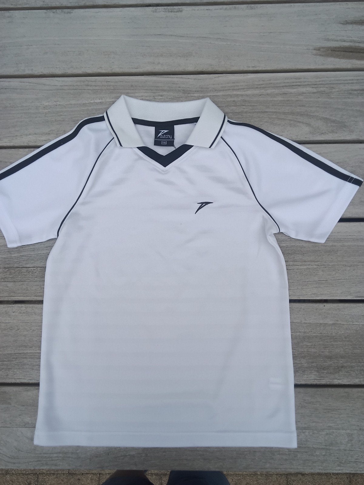 Dutchy shirt maat 116 wit met zwarte streepjes, Ophalen of Verzenden