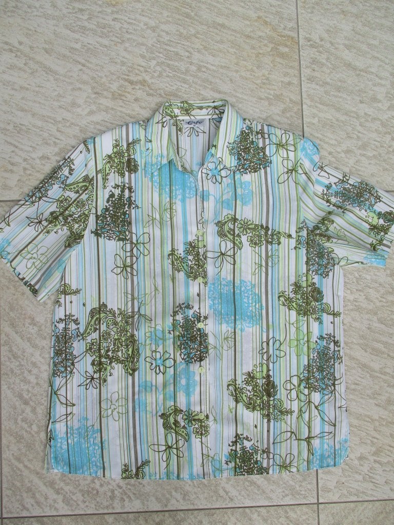 Blouse wit / groen / blauw korte mouwen maat 42 Erfo, Blauw, Maat 42/44 (L), Ophalen of Verzenden, Zo goed als nieuw