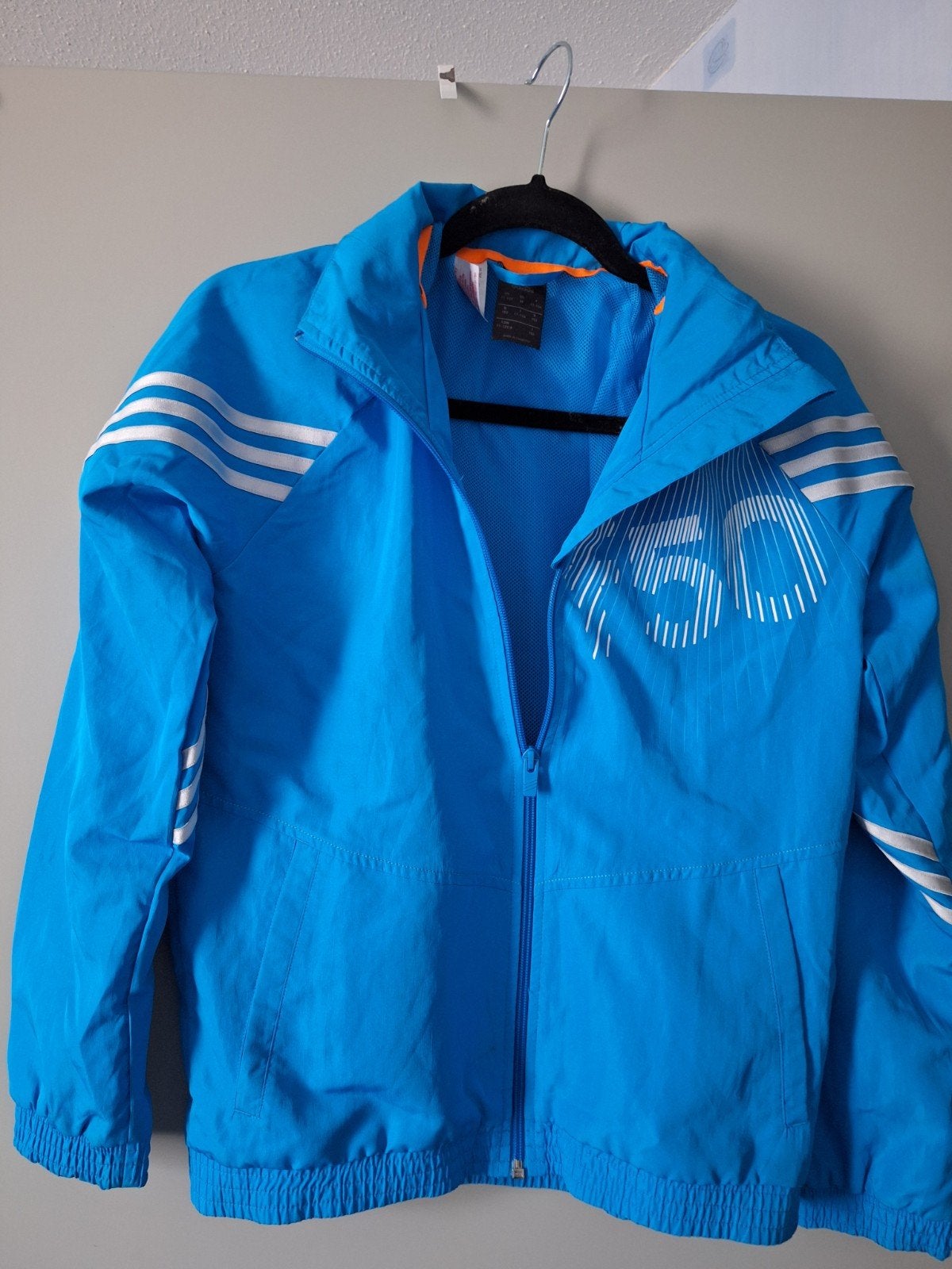 Zgan adidas jas, windjack.  Blauw, wit, Ophalen of Verzenden, Zo goed als nieuw, Jas