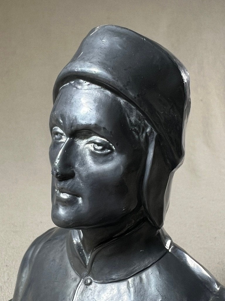 buste van de Italiaanse dichter Dante Alighieri, Minder dan 20 cm, Buste, Ophalen of Verzenden, Metaal