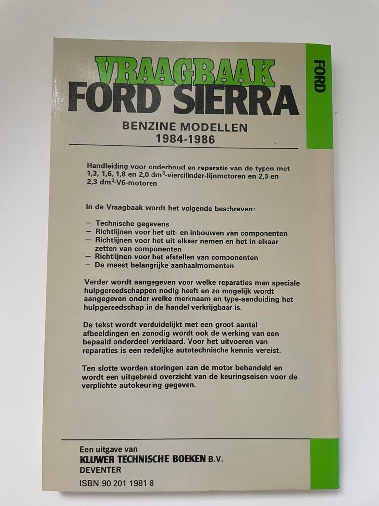 Vraagbaak Ford Sierra 1984-86 benzinemodellen Kluwer Olving, Ophalen of Verzenden