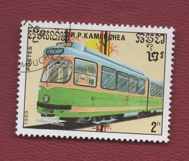 Treinen - Kampuchea - 1010 - 2 R - ( jr.'89) - gebr, Ophalen of Verzenden, Gestempeld, Treinen
