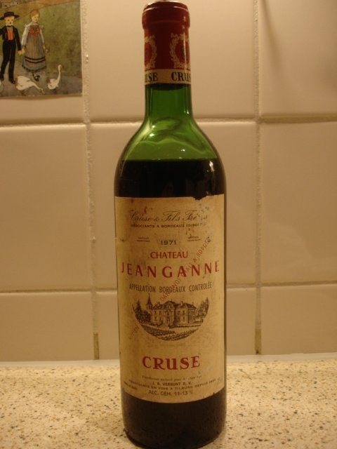 Château Jean Ganne 1971 (Cruse), Appellation Bordeaux Contr., Verzamelen, Wijnen, Zo goed als nieuw, Rode wijn, Frankrijk, Vol