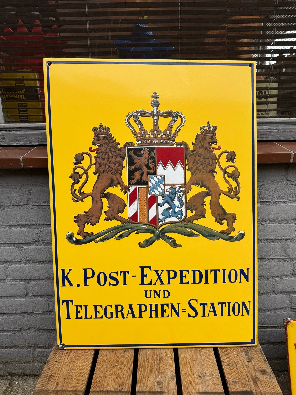 Antiek Emaille Bord K. Post-Expedition und Telegraphen-Stati, Ophalen of Verzenden