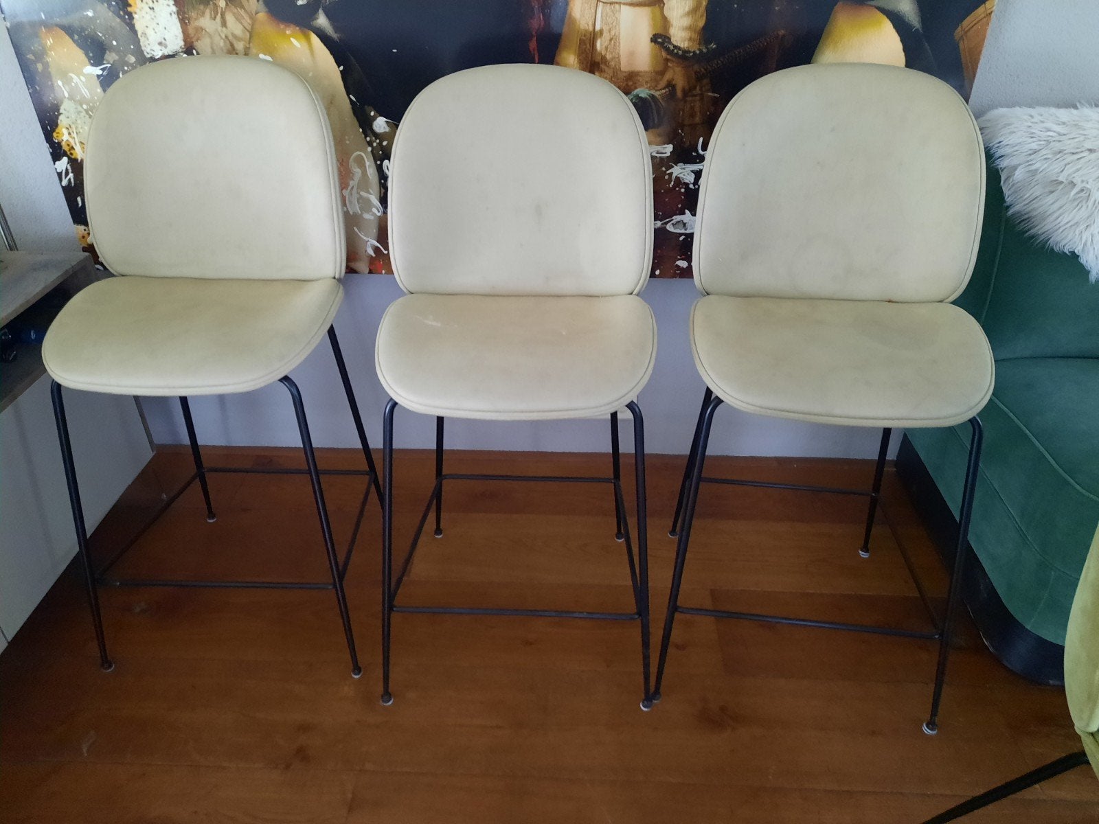 GRATIS  3 barkrukken met metalen onderstel, Ophalen, Gebruikt, 90 cm of meer, Metaal