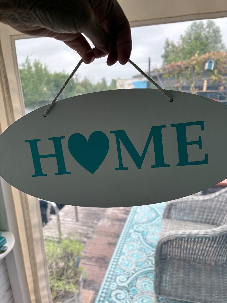 Bordje home Wit, turquoise letters bohemien stijl, Ophalen of Verzenden, Gebruikt