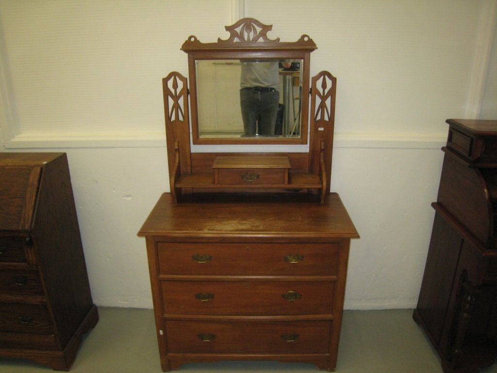 Antiek houten kaptafel met kantelspiegel en 4 lades, Niet ingevuld, Gebruikt, Niet ingevuld, Niet ingevuld