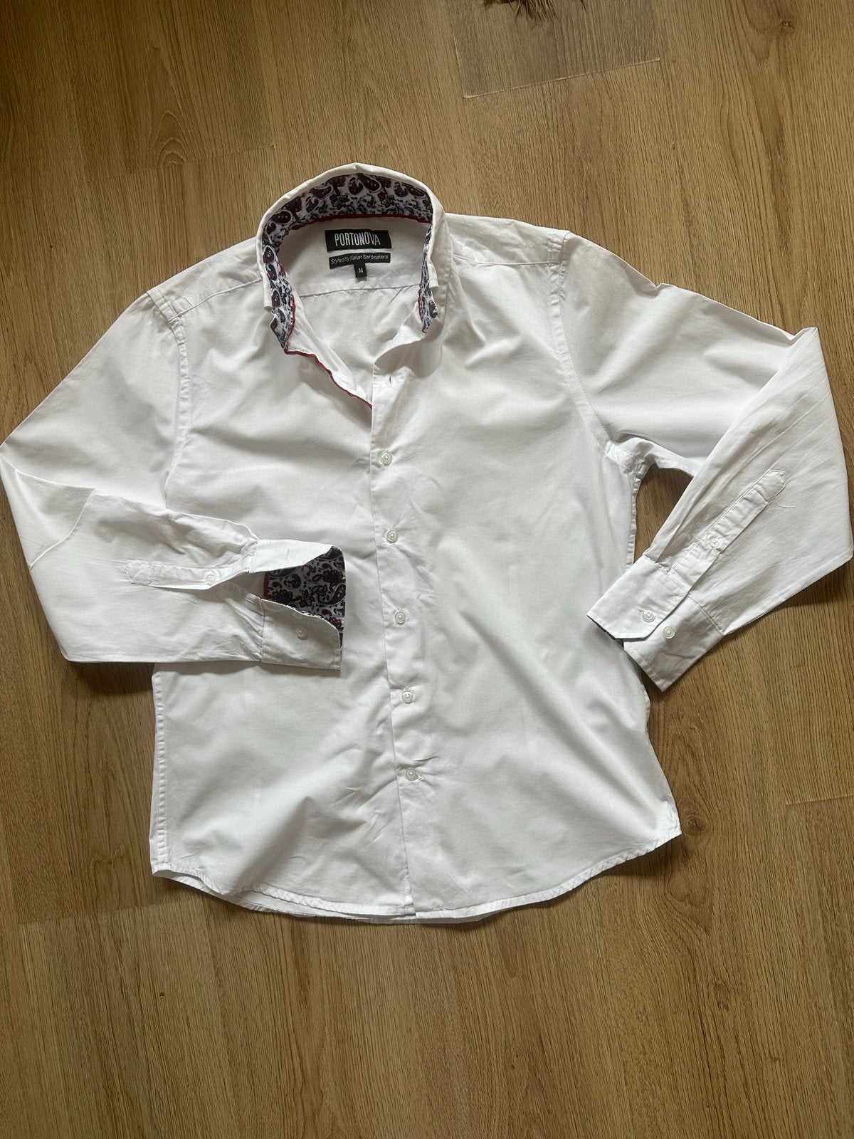 Portonova overhemd wit met paisley details maat M, Ophalen of Verzenden, Zo goed als nieuw, Wit, Halswijdte 39/40 (M)