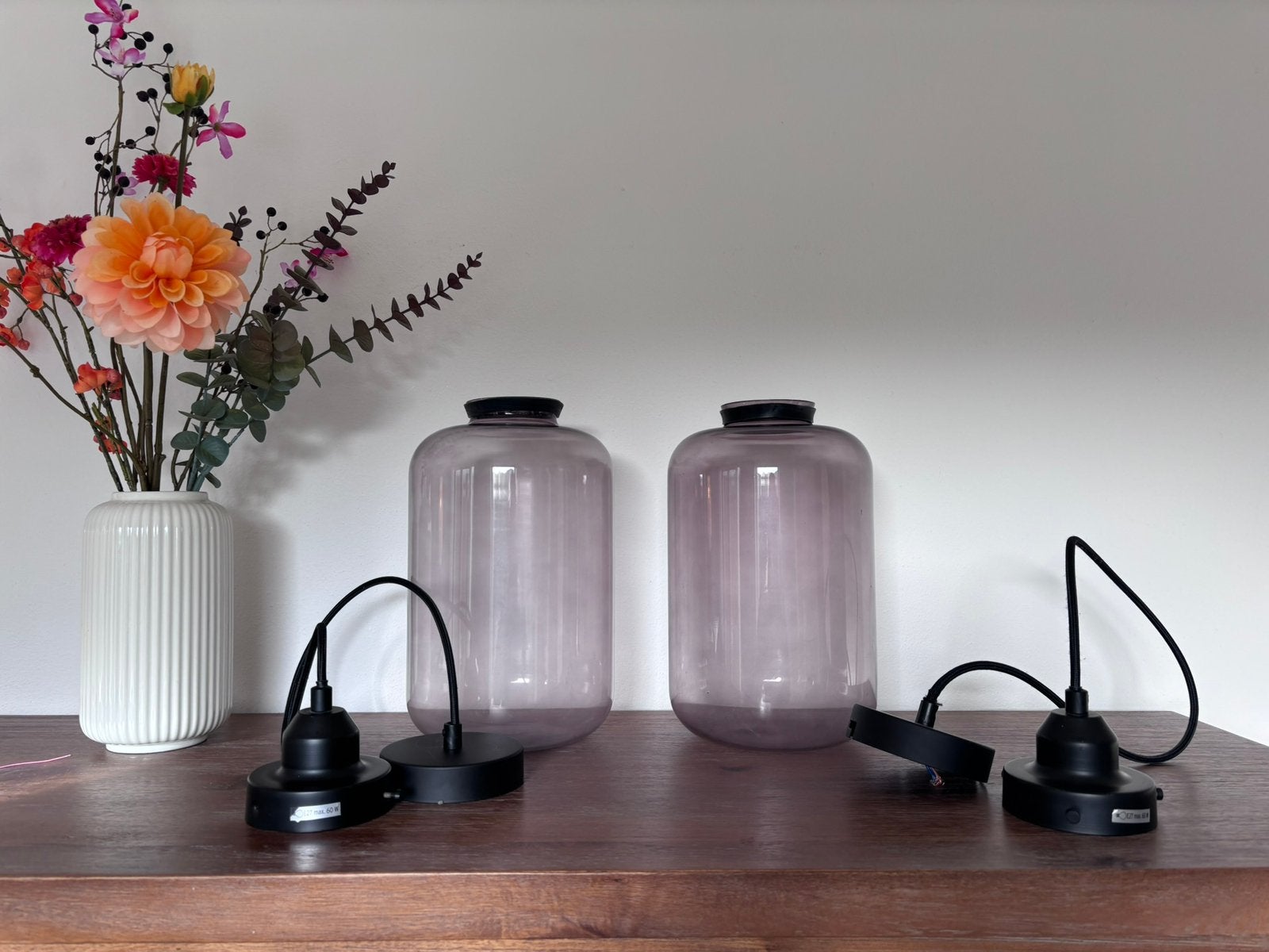 2 hanglampen rookglas, Ophalen, Zo goed als nieuw