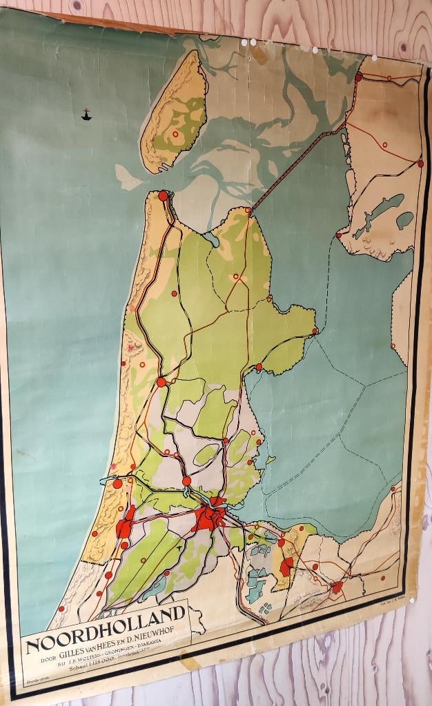 Oude kaart van Noord Holland  Wolters Groningen, Boeken, Atlassen en Landkaarten, Gelezen, Ophalen of Verzenden, Landkaart, 1800 tot 2000