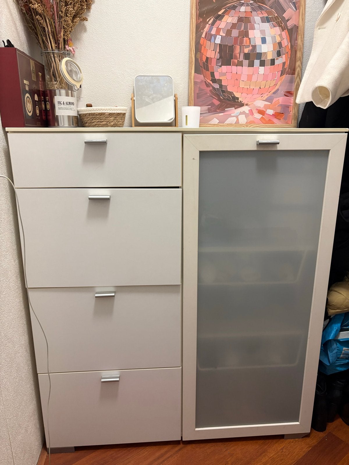 Witte ladekast en planken kast deel, Ophalen, Gebruikt, 50 tot 100 cm, Met lade(s)