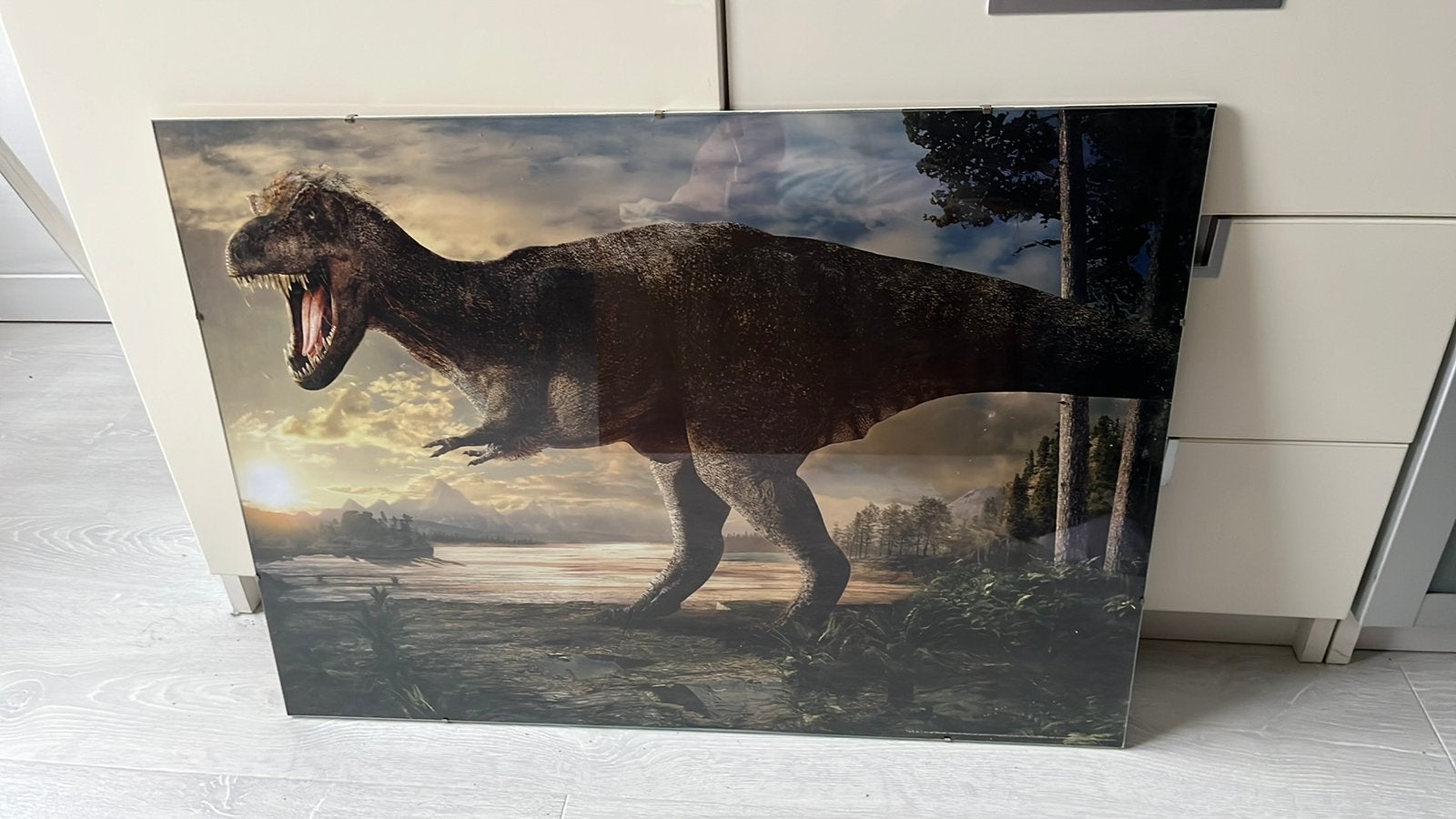 Coole T-Rex poster van Naturalis in lijst, Ophalen, A1 t/m A3, Met lijst